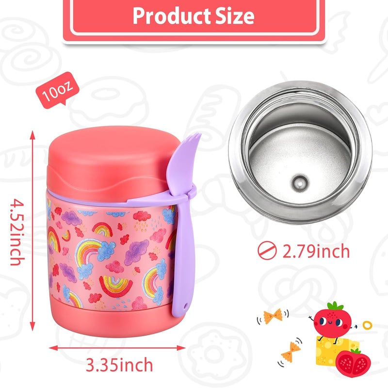 Howeemo 10oz Soup Thermo for Hot Food Kids,Lunch Kids Jar with Spoon Insulated Containers,Leak Proof Stainless Steel Wide Mouth Lunch School(Pink-Rainbow), (thermos-CH) - Image 3